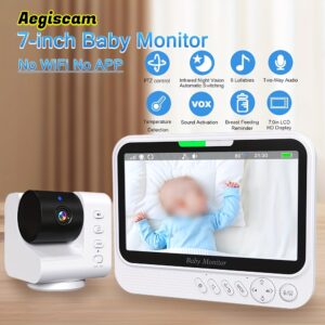 7-inčni bebi monitor, ugrađena baterija, dvosmjerni audio, infracrvena noćna vizija, podsjetnik za hranjenje, 4x elektronički zumiranje praćenja temperature, 8 funkcija uspavanke, PTZ kontrola, upravljanje tipkom, jednostavno korištenje, odličan pomoćnik dječjem rastu, Kompaktan dizajn,Moderni bebi