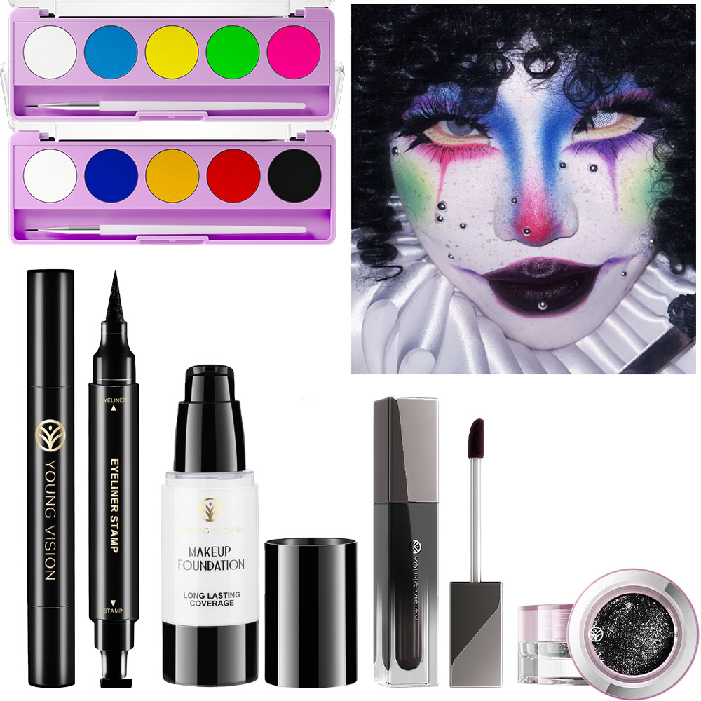 4 kom./6 kom. Gotički Cosplay Makeup Set - Višebojne Sjenke za Oči, Eyeliner Stamp, Puder, Crni Ruž i Glitter za zabave, Noć vještica, Cosplay izgled - Slika 2