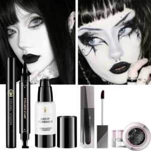 4 kom./6 kom. Gotički Cosplay Makeup Set - Višebojne Sjenke za Oči, Eyeliner Stamp, Puder, Crni Ruž i Glitter za zabave, Noć vještica, Cosplay izgled