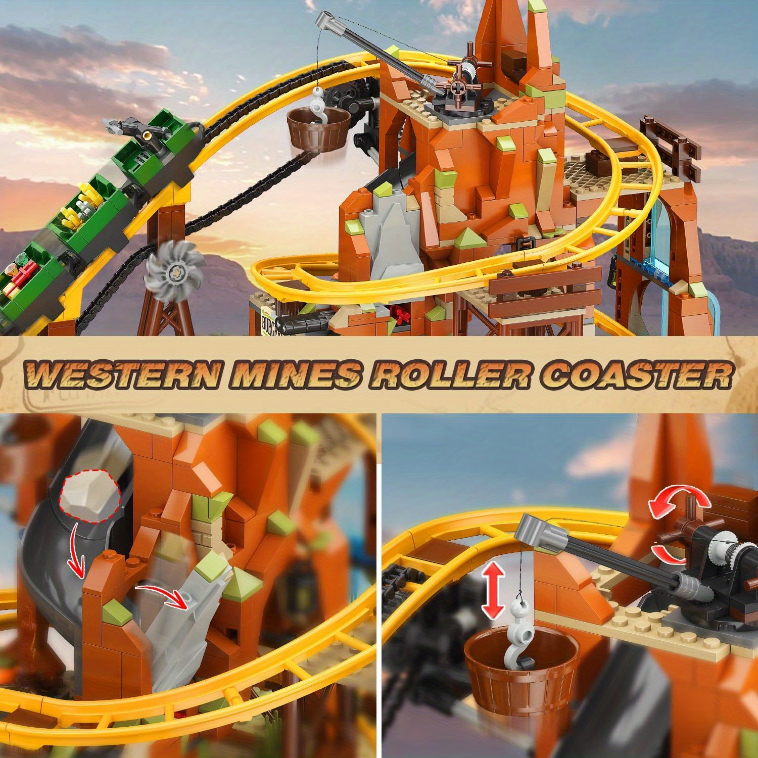 ada Zapadnjački Roller Coaster Set za Gradnju s Rudarskim Vlakom - Slika 5