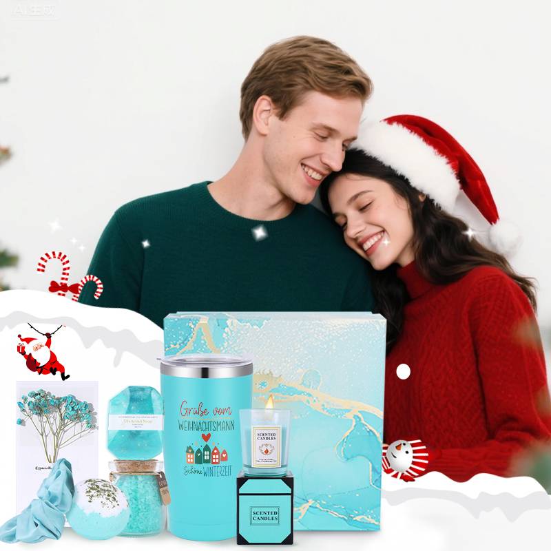 8-dijelni ženski set za spa poklon košaru - Elegantni tirkizni i crveni božićni paket za njegu s izoliranim čašama, mirisnom svijećom, solju za kupanje i sapunom - Dugotrajna svijeća od mješavine soje/čičakovog voska, poklon kutija za rođendane, Božić - Slika 8