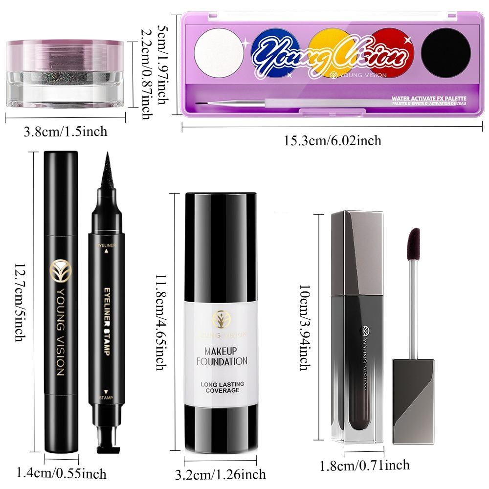 4 kom./6 kom. Gotički Cosplay Makeup Set - Višebojne Sjenke za Oči, Eyeliner Stamp, Puder, Crni Ruž i Glitter za zabave, Noć vještica, Cosplay izgled - Slika 4
