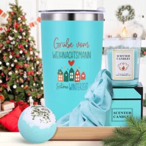 8-dijelni ženski set za spa poklon košaru - Elegantni tirkizni i crveni božićni paket za njegu s izoliranim čašama, mirisnom svijećom, solju za kupanje i sapunom - Dugotrajna svijeća od mješavine soje/čičakovog voska, poklon kutija za rođendane, Božić