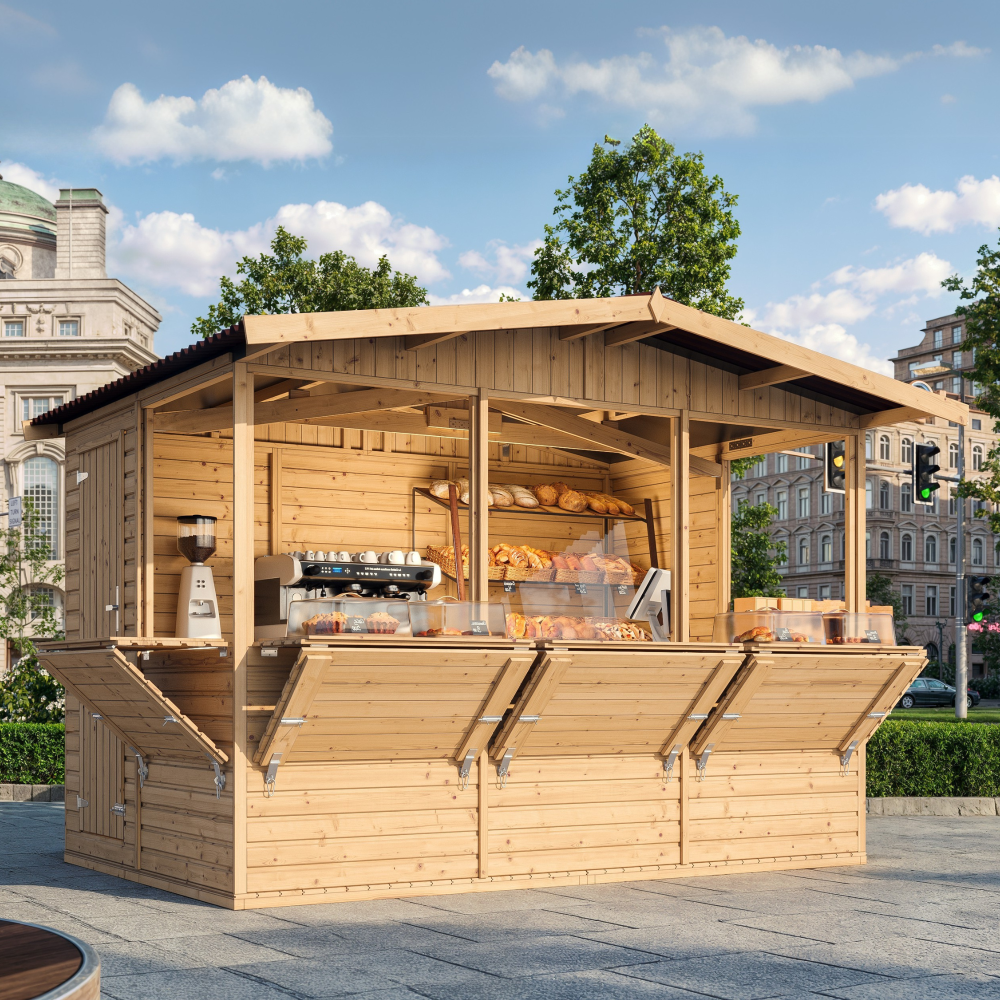 Drvena prodajna kućica.kiosk.štand M150B – 303 x 199 cm – 6 m²