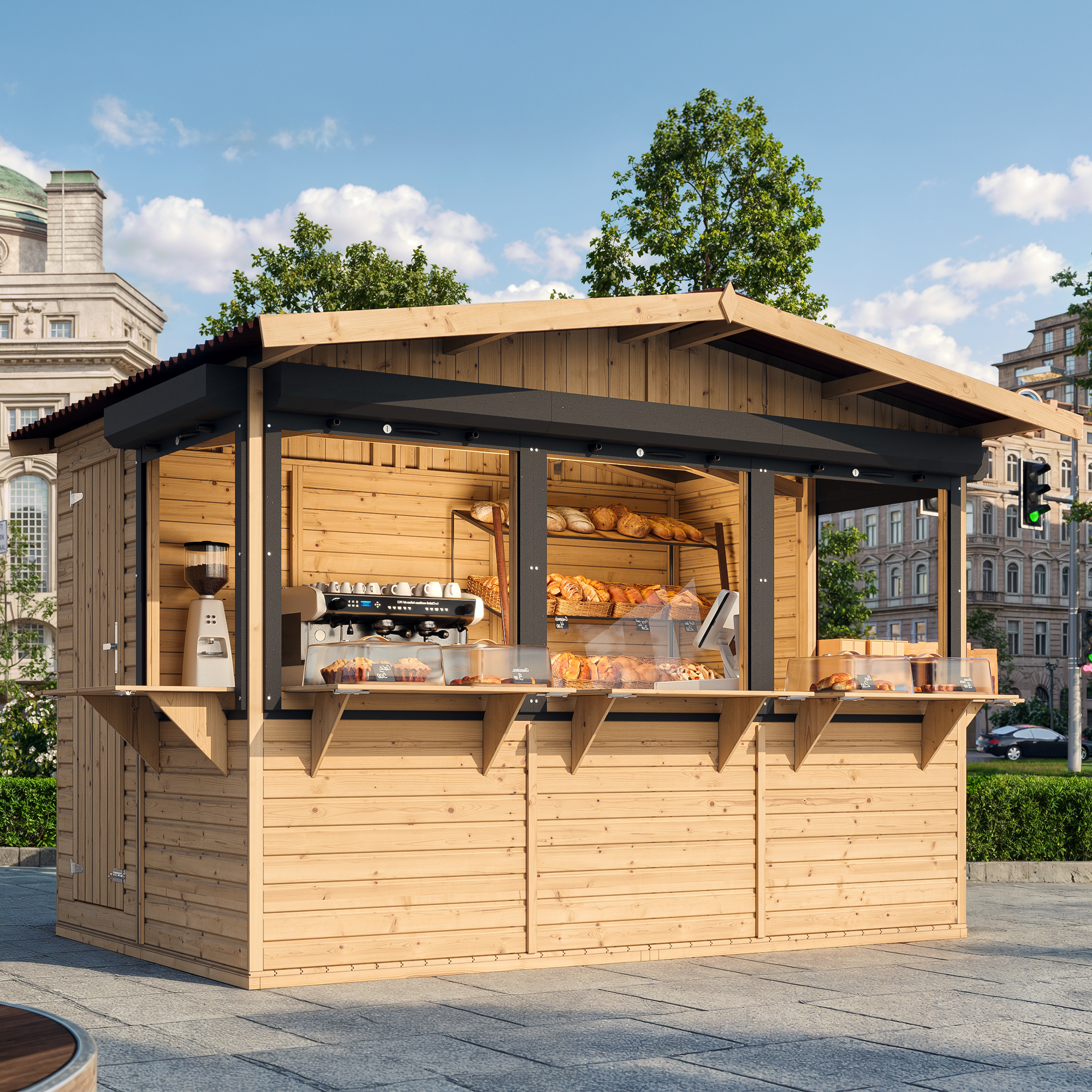 Drvena prodajna kućica.kiosk.štandM150BZ – 303 x 199 cm – 6 m²